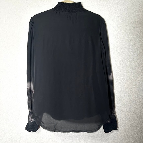 Go Silk Sheer Sleeve Galaxy Print Smocked Mock Neck Top Size XS 100% Silk - Picture 2 of 12